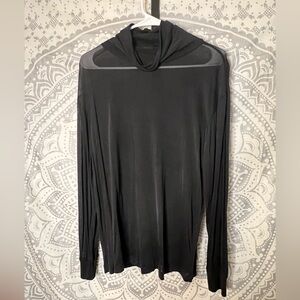 Winter Silk Black Long Sleeve Sheer Cowl Neck Top